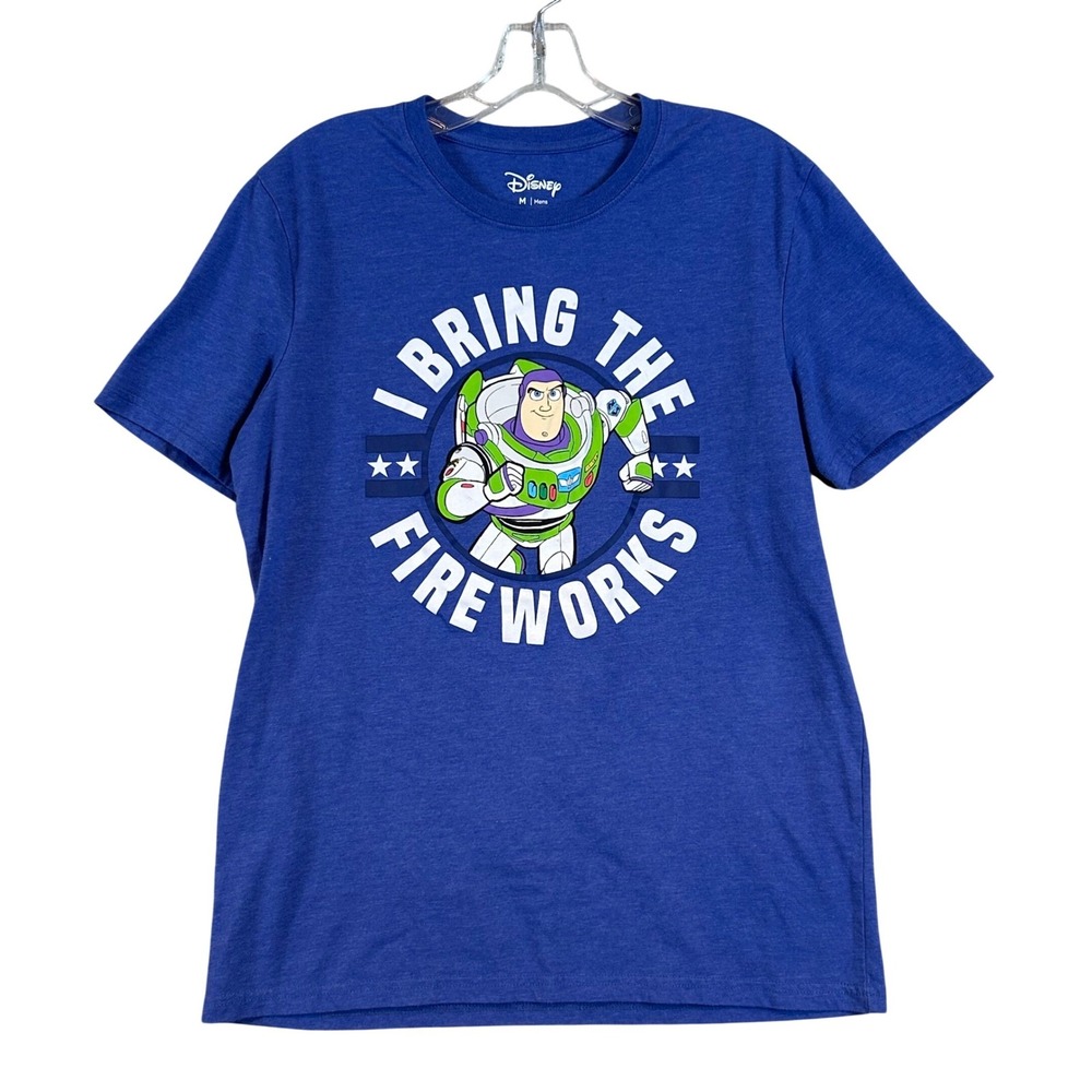 Disney Toy Story Buzz Lightyear I Bring The Fireworks Blue Graphic Tee Mens Med.